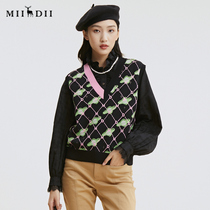 Riddle 2022 Fall new vintage Academy V collar jacket head vest sweater jacket woman 227MZ6144