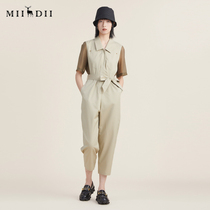 Riddle Bottom 2022 Autumn New Vintage Comeback Art Vertical Stripe with belt Neckline Silk Conjoined Pants Woman 223MK1053