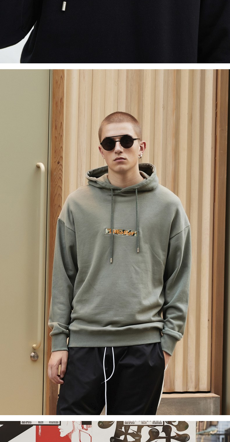 Lilbetter áo len nam trùm đầu logo mùa thu thêu áo mới mùa thu bf gió đẹp trai áo sơ mi áo hoodie form rộng