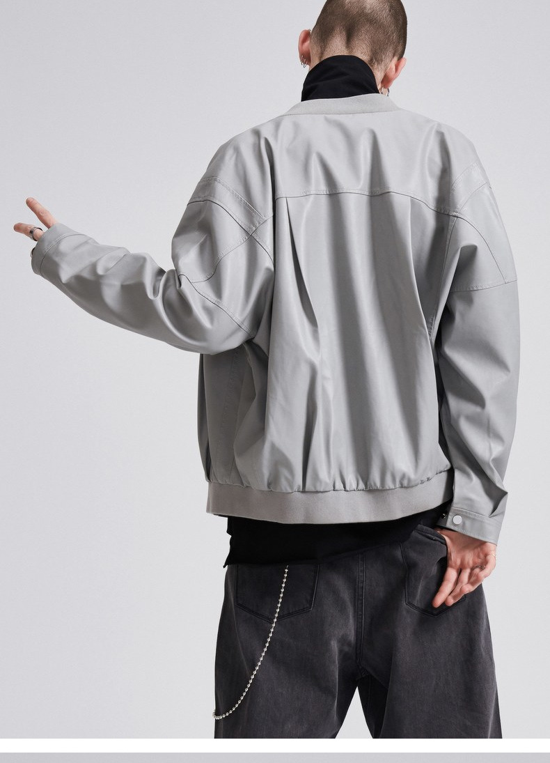Lilbetter Male Leather Short Stand Cổ áo PU Leather Jacket LB Autumn Simple Pilot Motorcycle Jacket Men áo măng tô nam