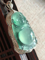 Jian An Emerald Natural A Goods Wood That Fluttering Green Flower 18K with Diamond Gold Inlaid Buddha Gong Jade Pendant Exquisite Fashion Model