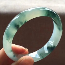 Jian An Jade 58 5 Myanmar A cargo ice floating blue green flower jade bracelet old seed rubber Jade beauty bracelet with certificate