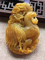 Jian An Jade natural A goods old ice waxy yellow crown with jade pendant male and female Zodiac chicken pendant