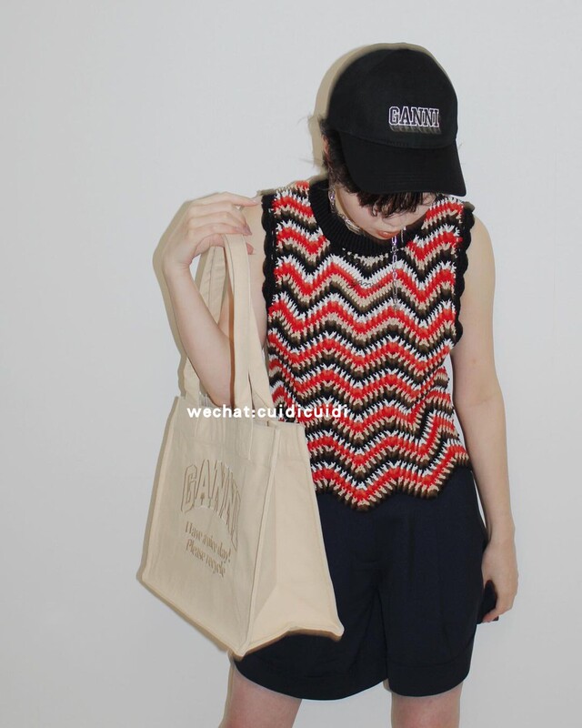 In Stock Ganni Cotton Hollow-Out Vest Knitted Tank Top with Letter Wave Pattern