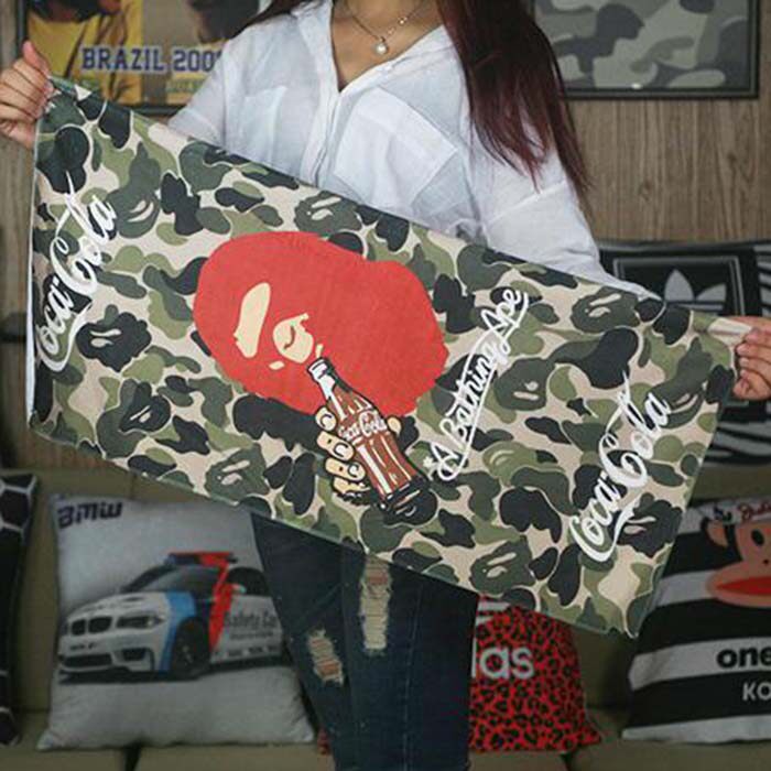 The new Coca-Cola X fashion trend play tide brand BAPE ape face towel bath towel outdoor sports towel
