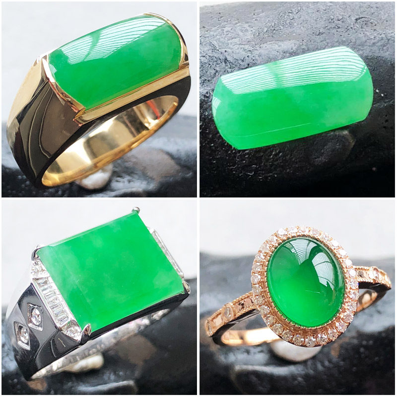 Emerald ring men's ice species square imperial green egg face emerald saddle ring face full of green 18K gold inlaid jade woman