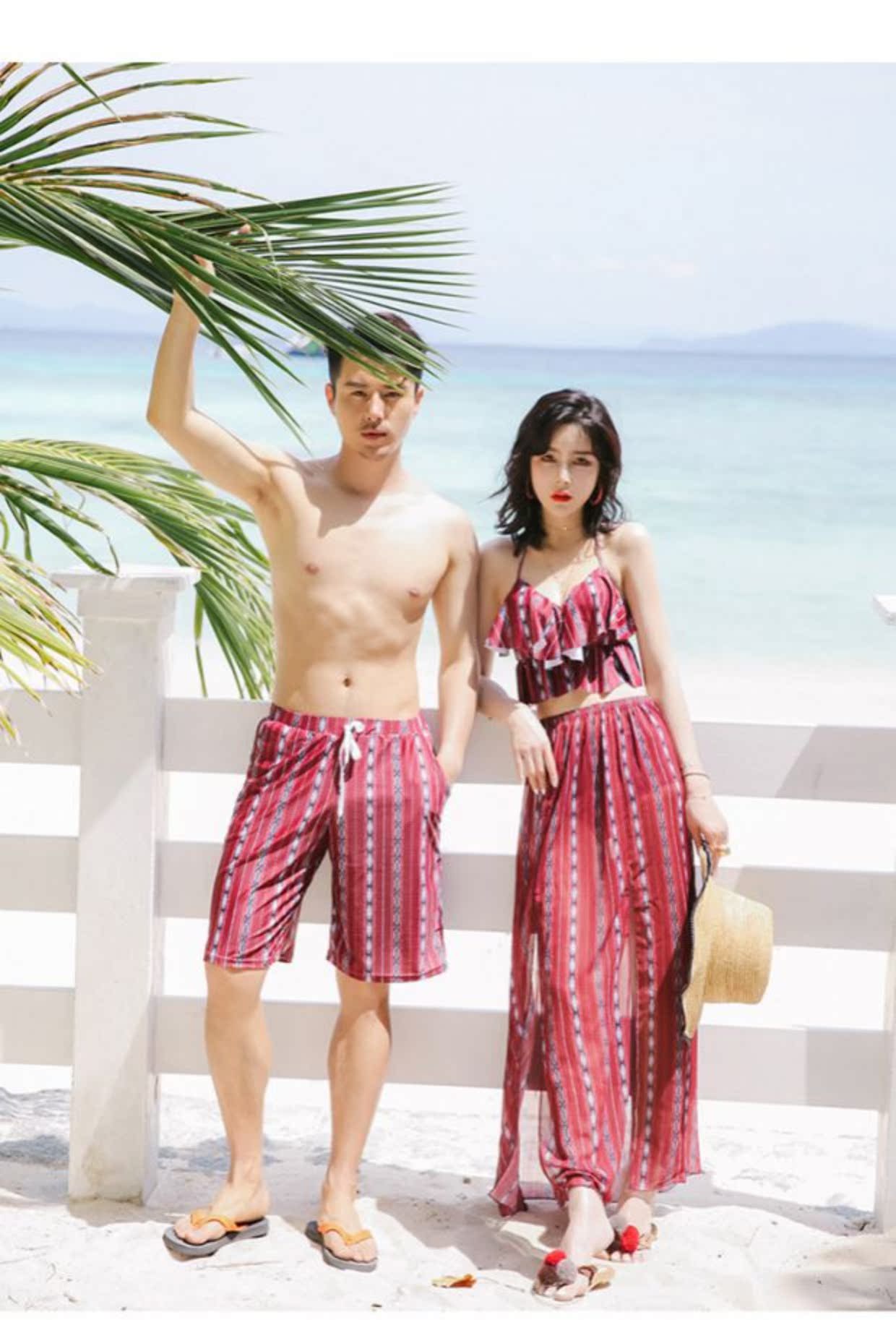 Cặp đôi gợi cảm áo tắm nữ 2018 mới phù hợp với áo ba lỗ dài đi biển mùa xuân nóng bỏng Hàn Quốc đôi nhỏ - Vài đồ bơi đồ biển cặp	