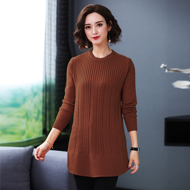 Mùa thu và mùa đông áo len mới của phụ nữ áo len dài cashmere lỏng cộng với kích thước len của phụ nữ dệt kim đáy áo dày - Áo / áo thun