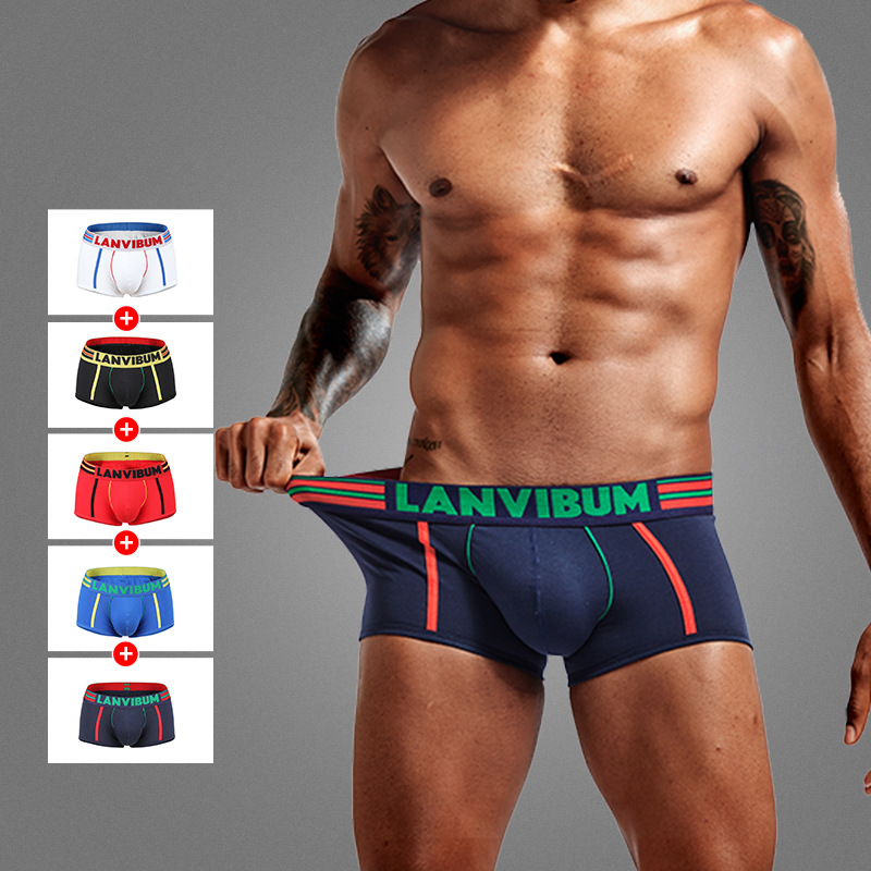 Men's fun low waist sexy hip low waist U convex contrast color big bag men's tight adult four-angle underwear