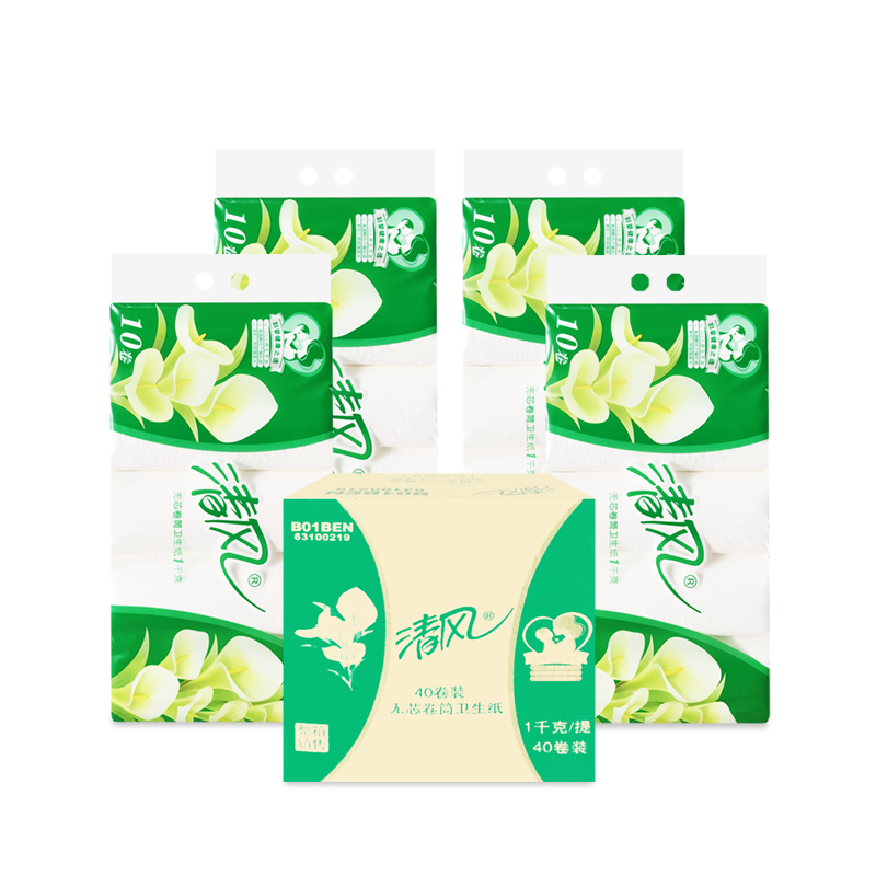 Qingfeng calla lily solid coreless roll toilet paper 100g 40 long roll sanitary paper towel household full box toilet paper affordable