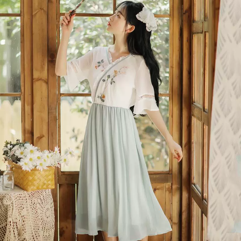 Văn học và nghệ thuật của phụ nữ rừng phiên bản retro của gió quốc gia cổ tích mới bộ sưu tập váy váy Hanfu váy mùa hè nữ - váy đầm