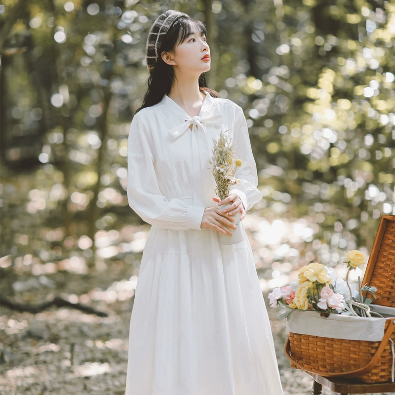 Phụ nữ văn học và nghệ thuật tươi retro Cô gái Mori Nhật Bản mặc váy hoa chuông yêu người đàn ông nhỏ bé Váy Mori - Váy eo cao