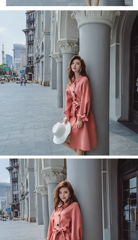 Em gái thứ hai の shop 2018 Hàn Quốc Dongdaemun hai mặt khâu tay áo len cashmere áo khoác bút lớn thắt lưng áo khoác dạ dài nữ hàn quốc