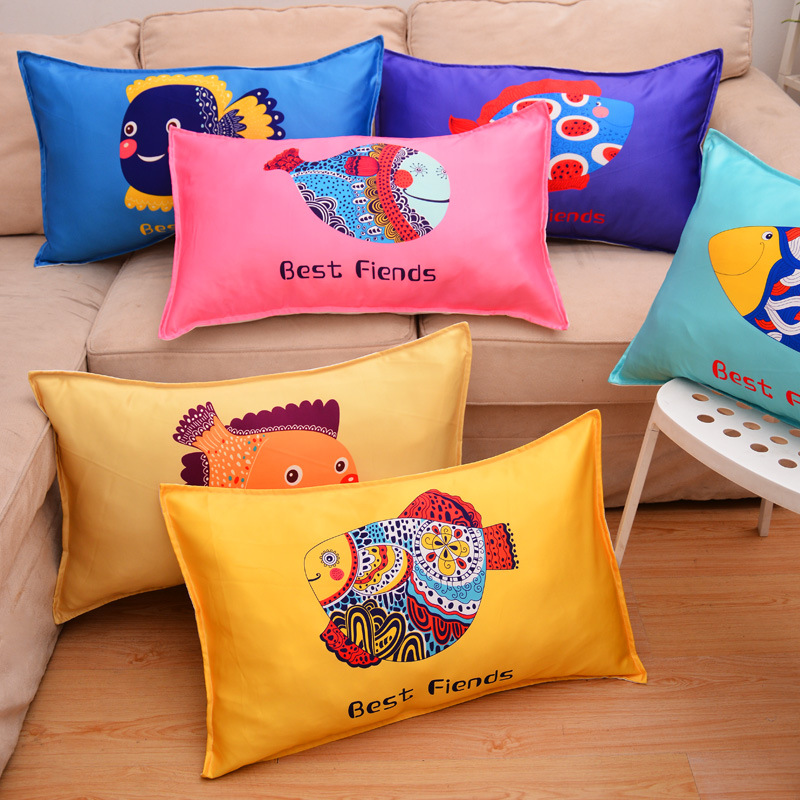 Twelve Zodiac Satin Imitation Pillowcases Korean Version Cute Cartoon Anime Printing Pillowcases for Students and Children 2pcs