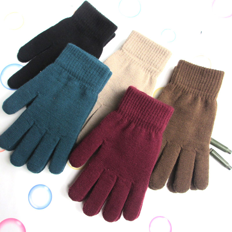 Manufacturers warm gloves winter thickened fleece stretch knitted five-finger gloves hand men's women's gloves