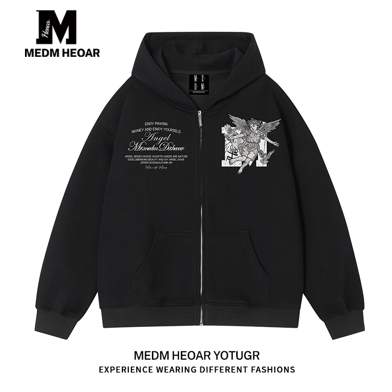 【Complete Set of Three Items】Medm Heoar Angel Dove Zipper Hoodie Autumn American Style Hooded Sweatshirt Jacket