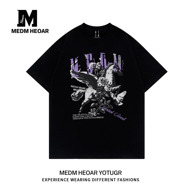 Medm Heoar【Hou Minghao's Style】Tianma Heavyweight Short-Sleeve Unisex T-Shirt, Summer American-Style Loose Fit Tee