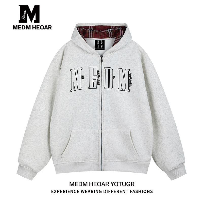 【All Three Tags Complete】Medm Heoar Zip-Up Hoodie Trendy Loose-Fitting Couple's Cardigan Hooded Sweatshirt for Autumn and Winter