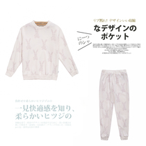 Japan's big-name ice cream soft autumn and winter cotton sweat-absorbent powder sprouting rabbit full print home women's pajamas set