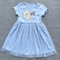 Pure Original Daughter Child Clothing Ice Princess Elsa Princess Elsa Short Sleeve Dress Dress Dress Dress Pure Cotton Short Dress