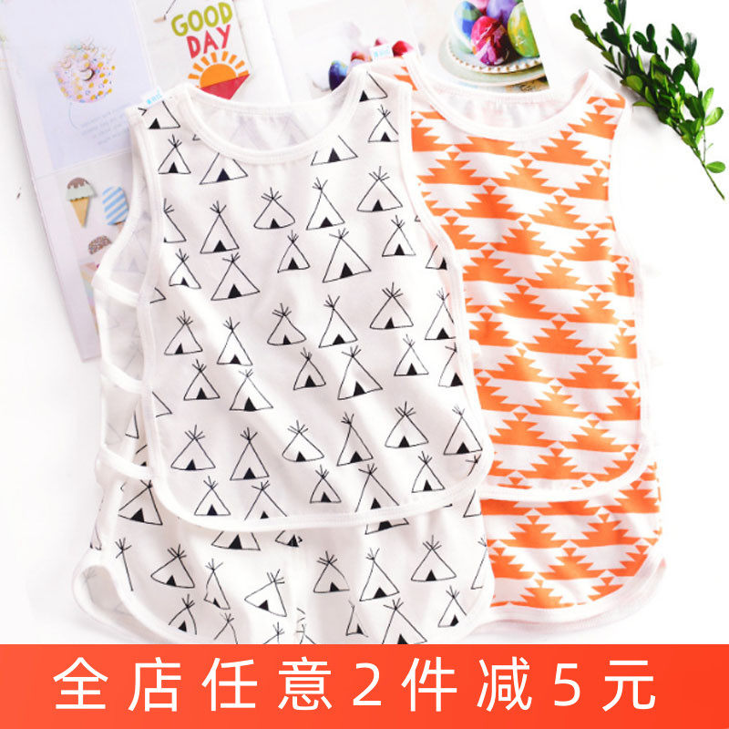 Baby's Biwa suit summer boy's Bipa Clothes 1 baby's pure cotton vest shirt 2 sides hollow 3 years old