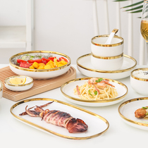 Net red light luxury dishes set home Emerald dish gold-edged tableware high-value bowl chopsticks ceramic bowl combination