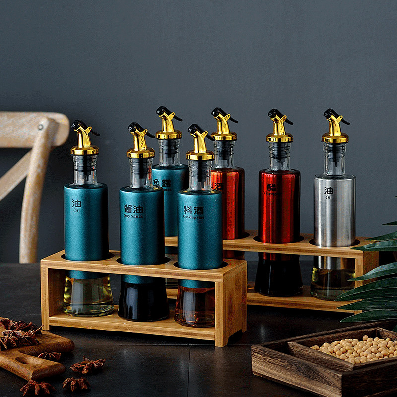 Northern Europe light luxury stainless steel glass canister oil tank kitchen supplies flavor bottle sauce kettle vinegar set four suits