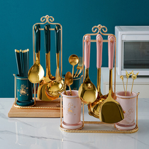 Chopsticks tube family 2021 new stainless steel ceramic kitchen rack drain moisture-proof spoon shovel set rack