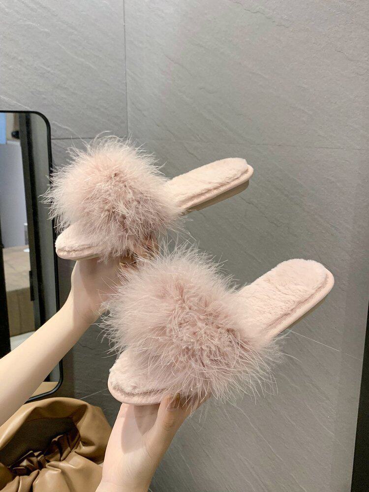 Главная свадебные тапочки 小仙女新娘结婚伴娘伴手礼拖鞋居家毛毛拖鞋可爱平底舒适防滑软底