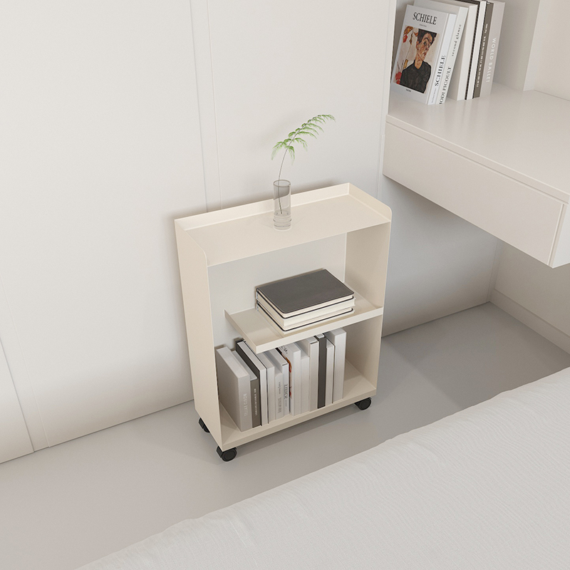 Creative Wrought Iron Bedside Table Storage Rack, Extremely Narrow and Simple Cream-Style Alternative, Movable Side Cabinet