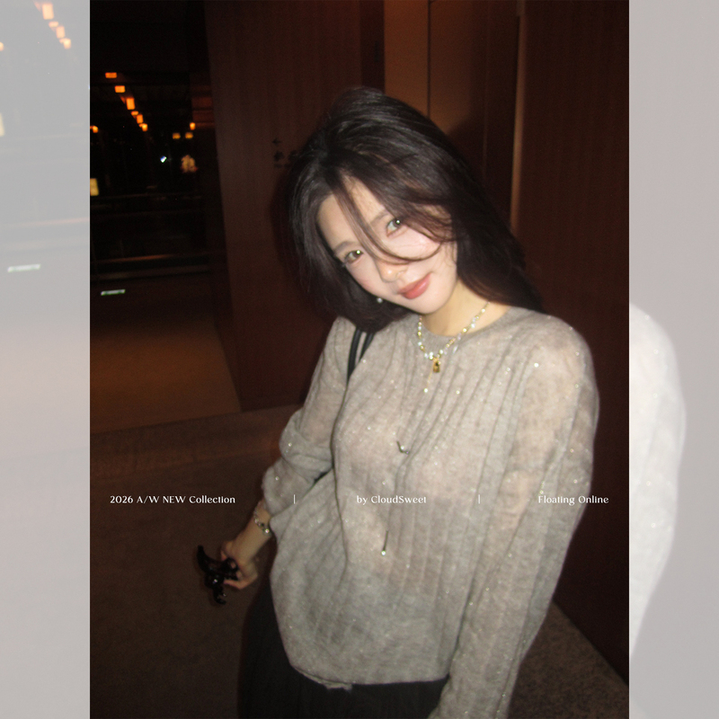 Cloudsweet White Cloud Sweet Cloud-Like Touch Silk Cashmere Knit Top Loose Sparkling Ripped Sweater