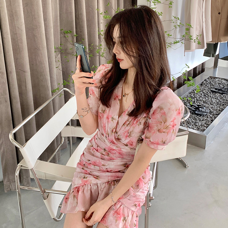 CloudSweet Playhouse Little Sister _ Faw-style dress woman Bubble Sleeves Tea Hysterone for a no-refund