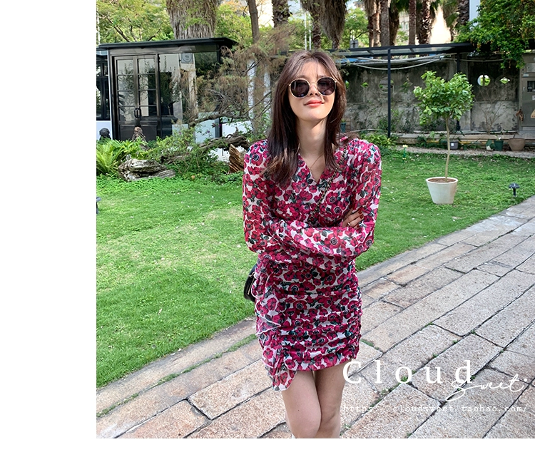 CloudSweet Spring Unveiled / Beauty Spring Sweet Flower Dress v-cổ Váy hoa mỏng - Sản phẩm HOT