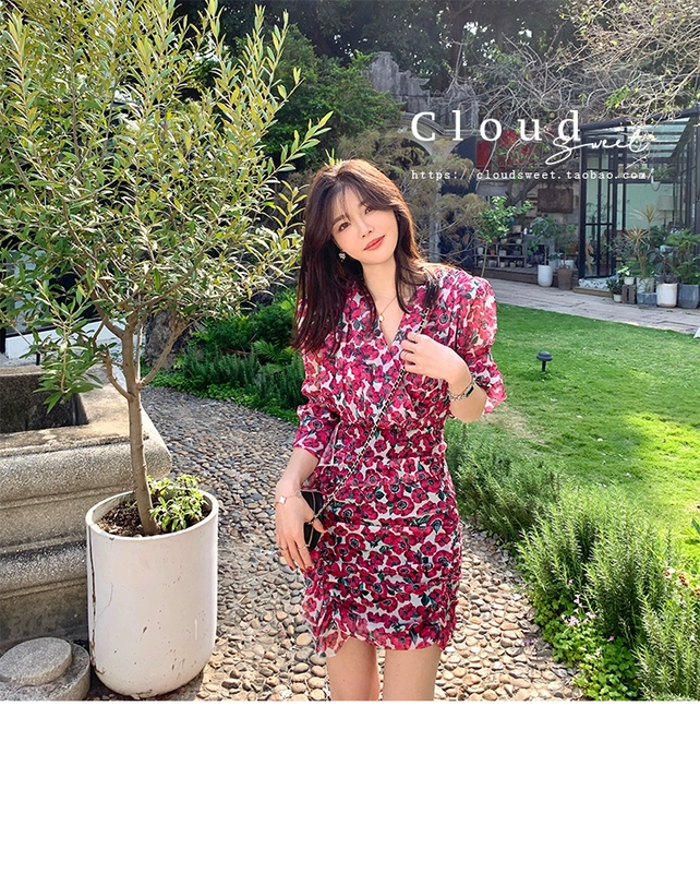 CloudSweet Spring Unveiled / Beauty Spring Sweet Flower Dress v-cổ Váy hoa mỏng - Sản phẩm HOT