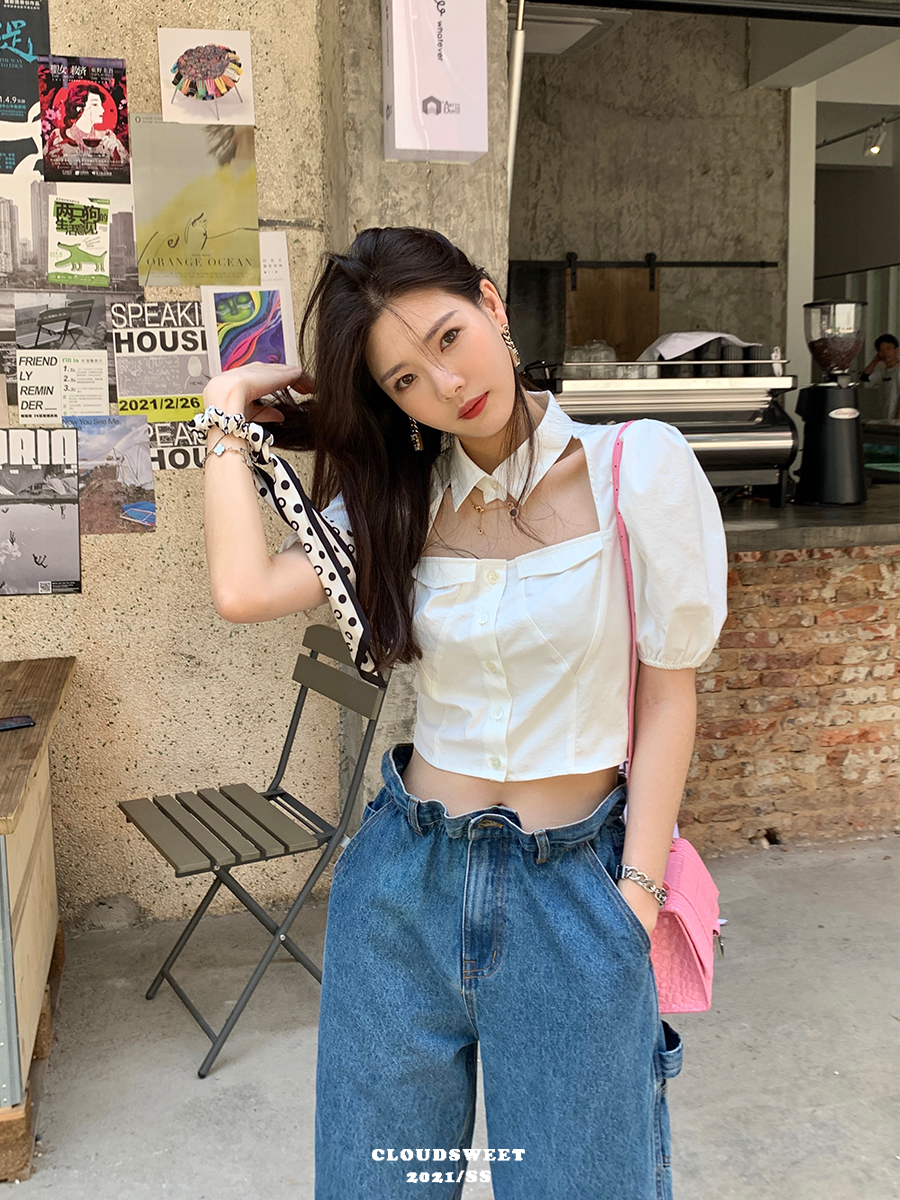 CloudSweet white shirt yyds～deconstructed design niche shirt fashionable loose all-match top