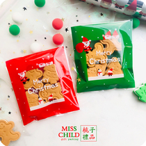 100 Christmas candy bags cute red Green Santa Claus window transparent gift packaging self-adhesive bag