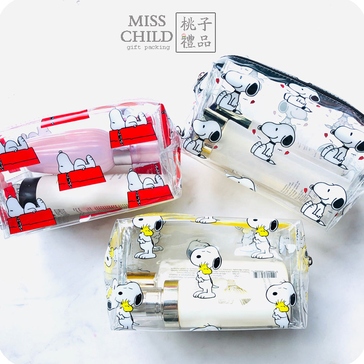 Creative cartoon plastic zipper bag Snoopy transparent cosmetic bag Summer travel girl small thing waterproof wash bag