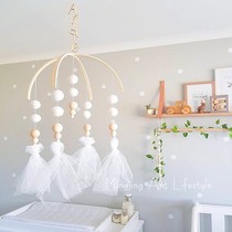 ins Nordic mesh wool ball wind chime hanging crib hanging bed Bell childrens room decoration pendant photography set