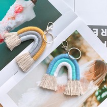 ins Nordic rainbow Tassel Keychain home decoration pendant handmade woven rattan bag ornaments photo props