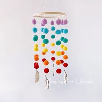 INS Nordic colorful hair ball feather string wind chimes childrens room pacifying baby bed Bell decoration pendant shooting props