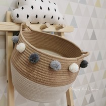 ins Nordic childrens room jute woven storage bucket hair ball decoration storage bucket home toys clothing storage basket