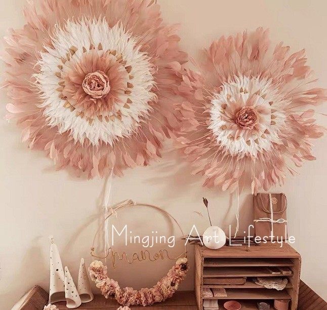 Ins Nordic light extravagant handcrafted solid feather wall decoration pendant folk home living room wall hanging decoration wall decoration-Taobao