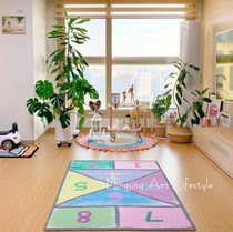 ins Korean version of jumping grid digital game carpet childrens room decorative floor mat baby non-slip climbing mat carpet