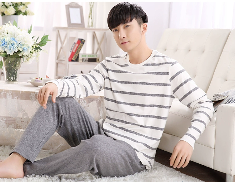 Đồ ngủ mùa thu nam mùa thu dài tay mùa xuân cotton nhà quần áo thanh niên nam mùa thu và mùa đông cotton nhà dịch vụ phù hợp áo kiểu nữ