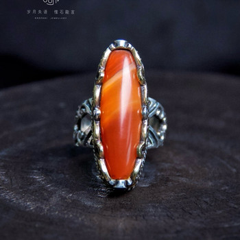 Old chalcedony ring 925 sterling silver hand-inlaid hand-made domineering tibetan heavy industry silver thick silk wrapped unique product