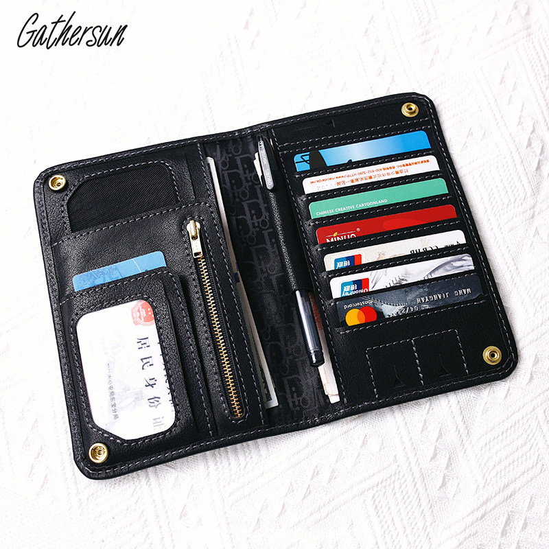 Handmade Cow Leather Passport Wallet Multifunction Travel Ticket Document Containing Original Dermis Long Version Thin Money Clip Tide