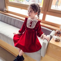 Korean girl plus velvet dress winter dress 2021 new baby girl princess dress girl New Year Golden velvet dress