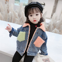 Korean girls autumn and winter thick plus velvet winter clothes new girls loose foreign style childrens coat baby denim