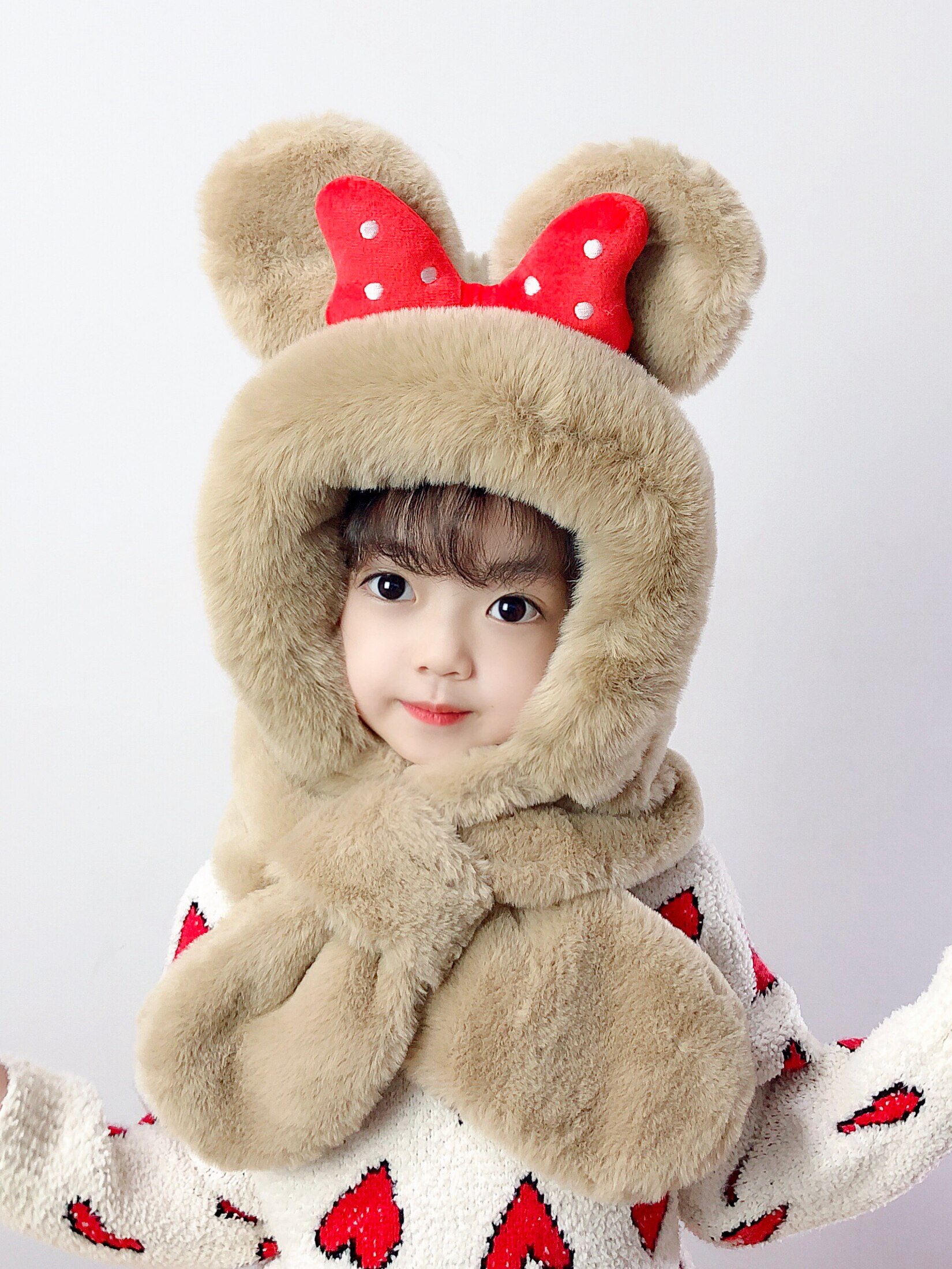 South Korean children's hat scarf as a winter warm male and female child baby protective ear windproof thickened child plush hat