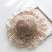 Korean summer childrens straw hat Female baby Lace sunscreen sun hat Girl shade princess Beach hat